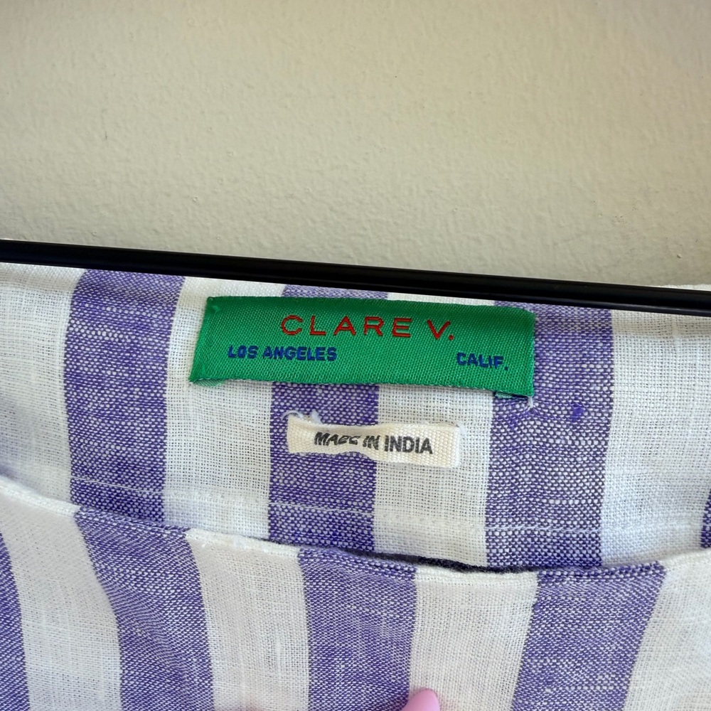 Clare V Célia Blouse - Purple &
White Linen Stripe / XS like new original $215 - Picture 7 of 10